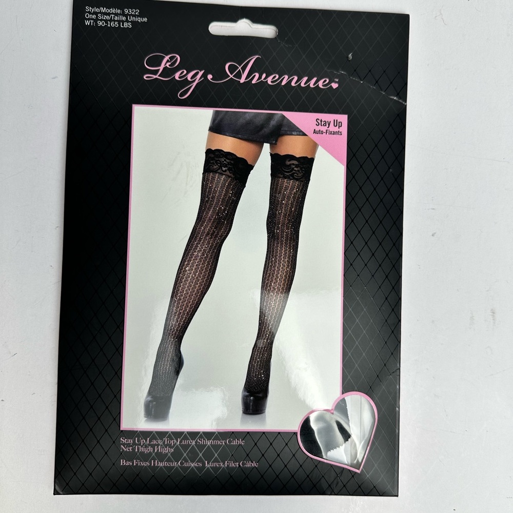Leg Avenue Stay Up Top Lurex Shimmer Cable Net thigh Highs